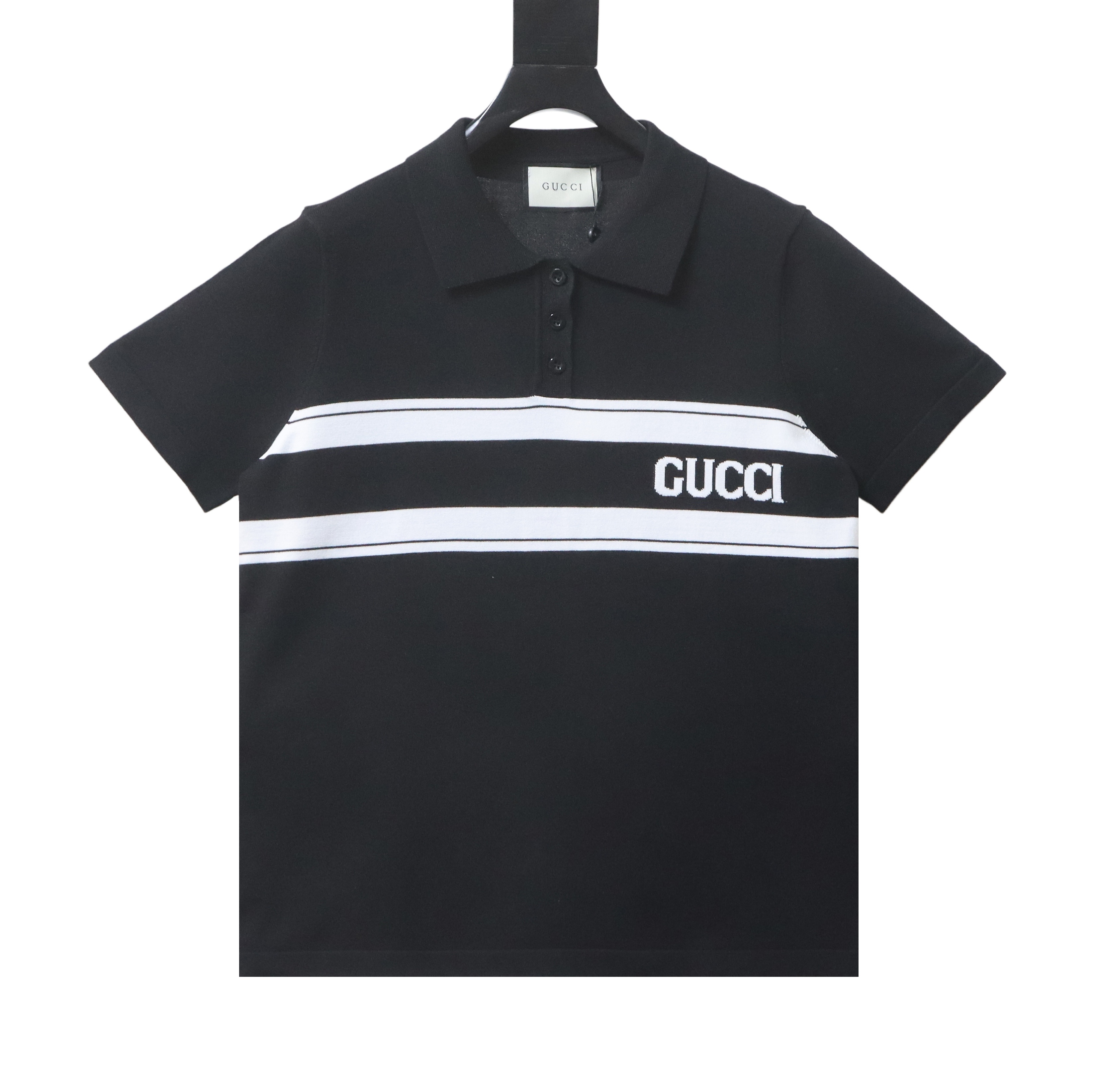 Top Quality    Gucci Stripe Letter Jacquard Knit Polo Shirt