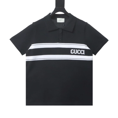 Gucci Stripe Letter Jacquard Knit Polo Shirt 01