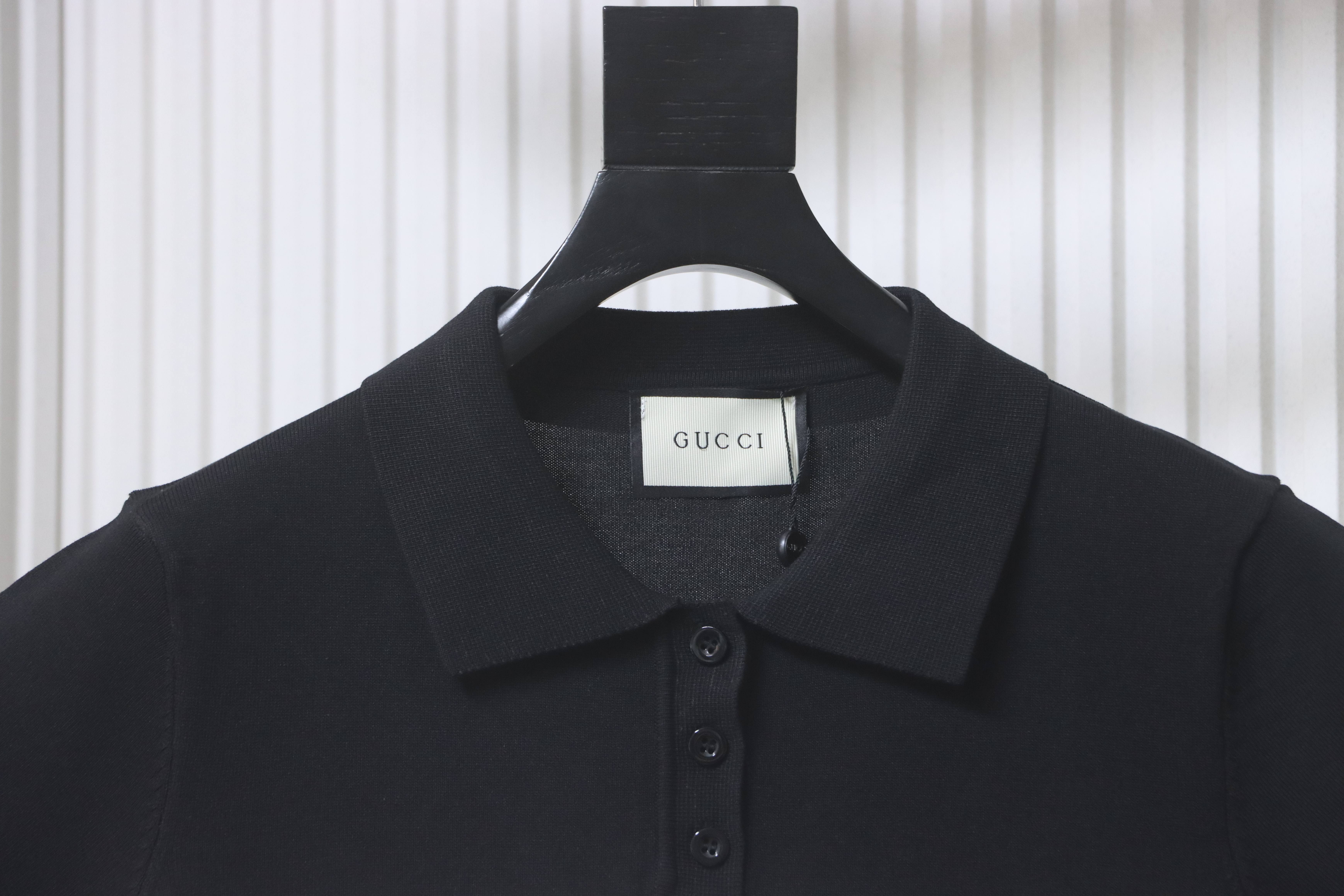 Top Quality    Gucci Stripe Letter Jacquard Knit Polo Shirt