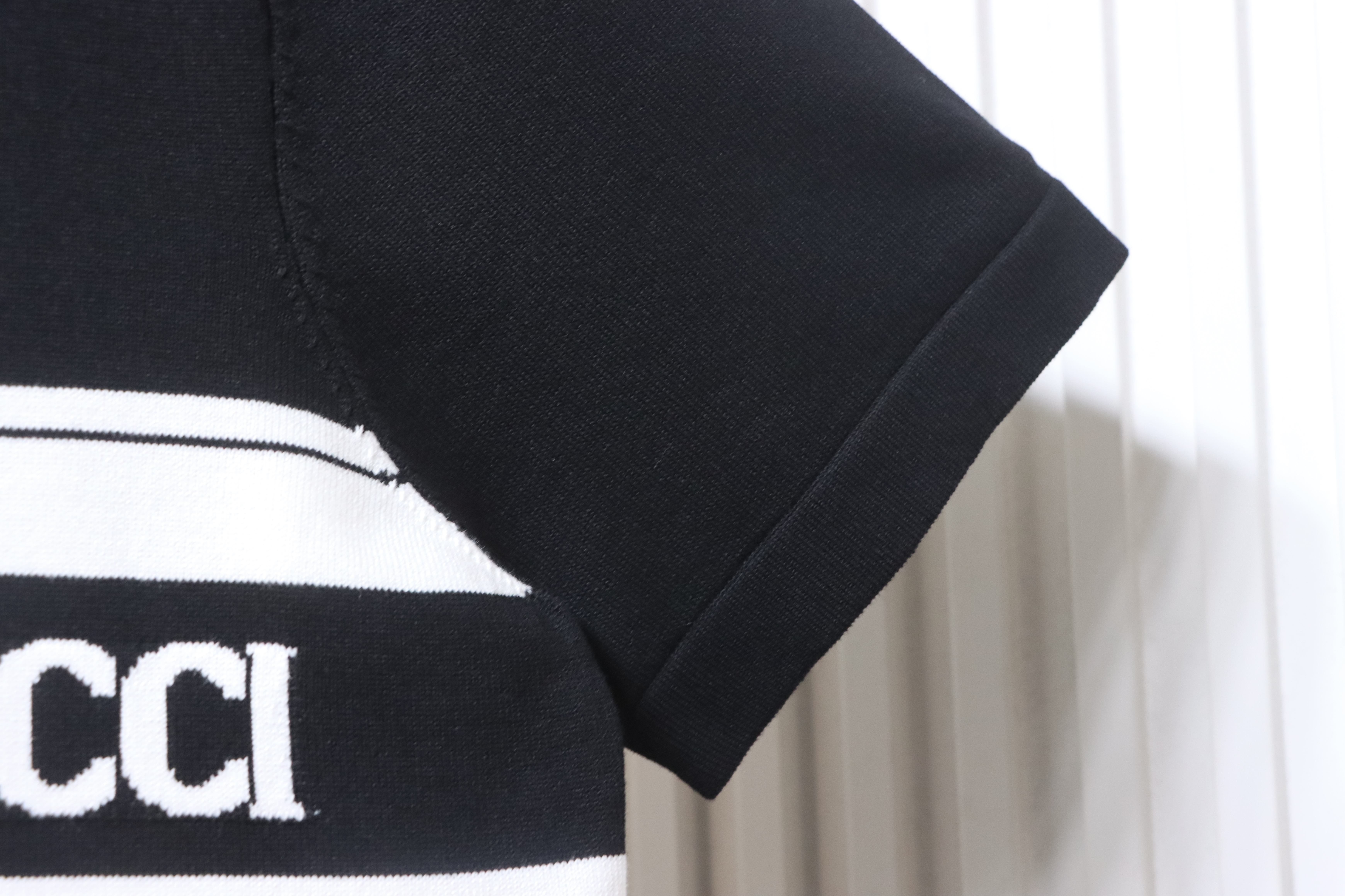 Top Quality    Gucci Stripe Letter Jacquard Knit Polo Shirt