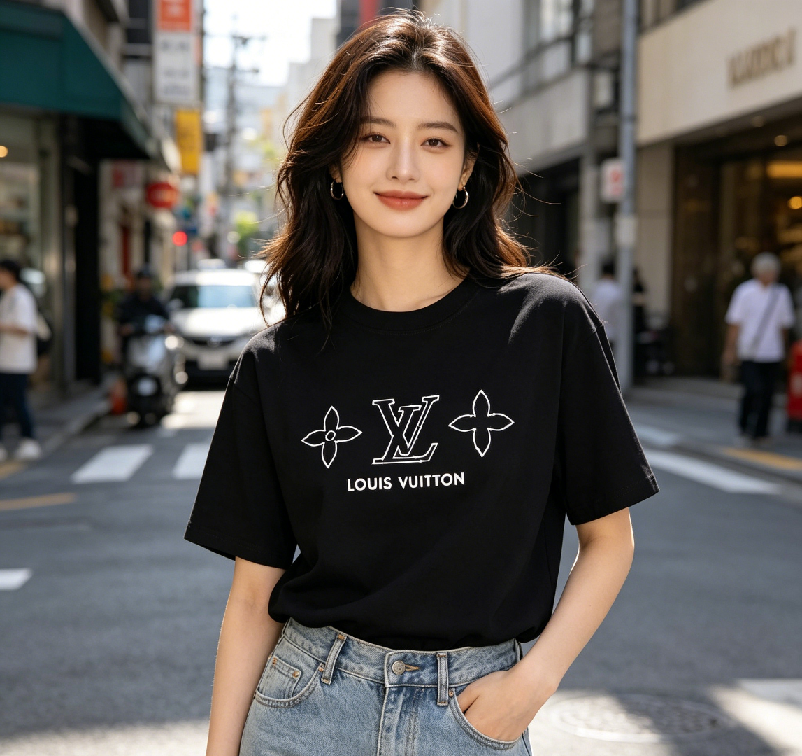    Louis vuitton 26ss dotted three-flower t-shirt Black