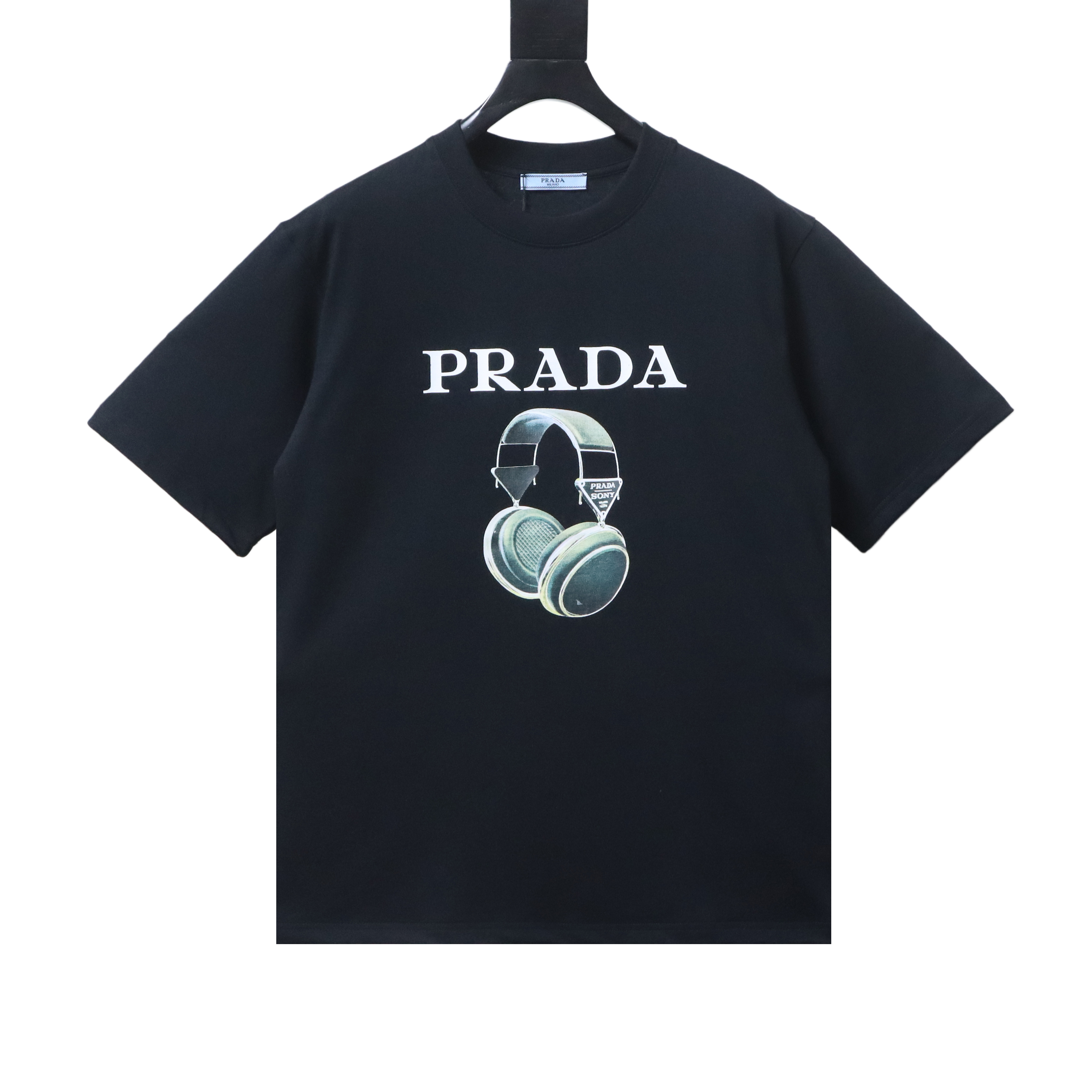    Prada headphone letter digital print t-shirt Black