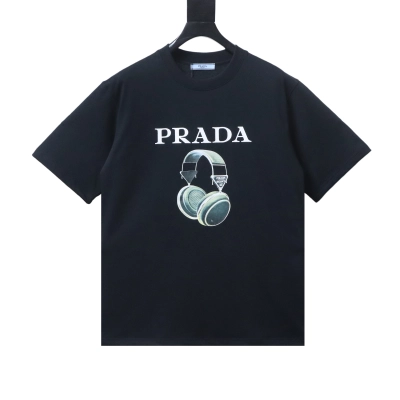    Prada headphone letter digital print t-shirt Black 01