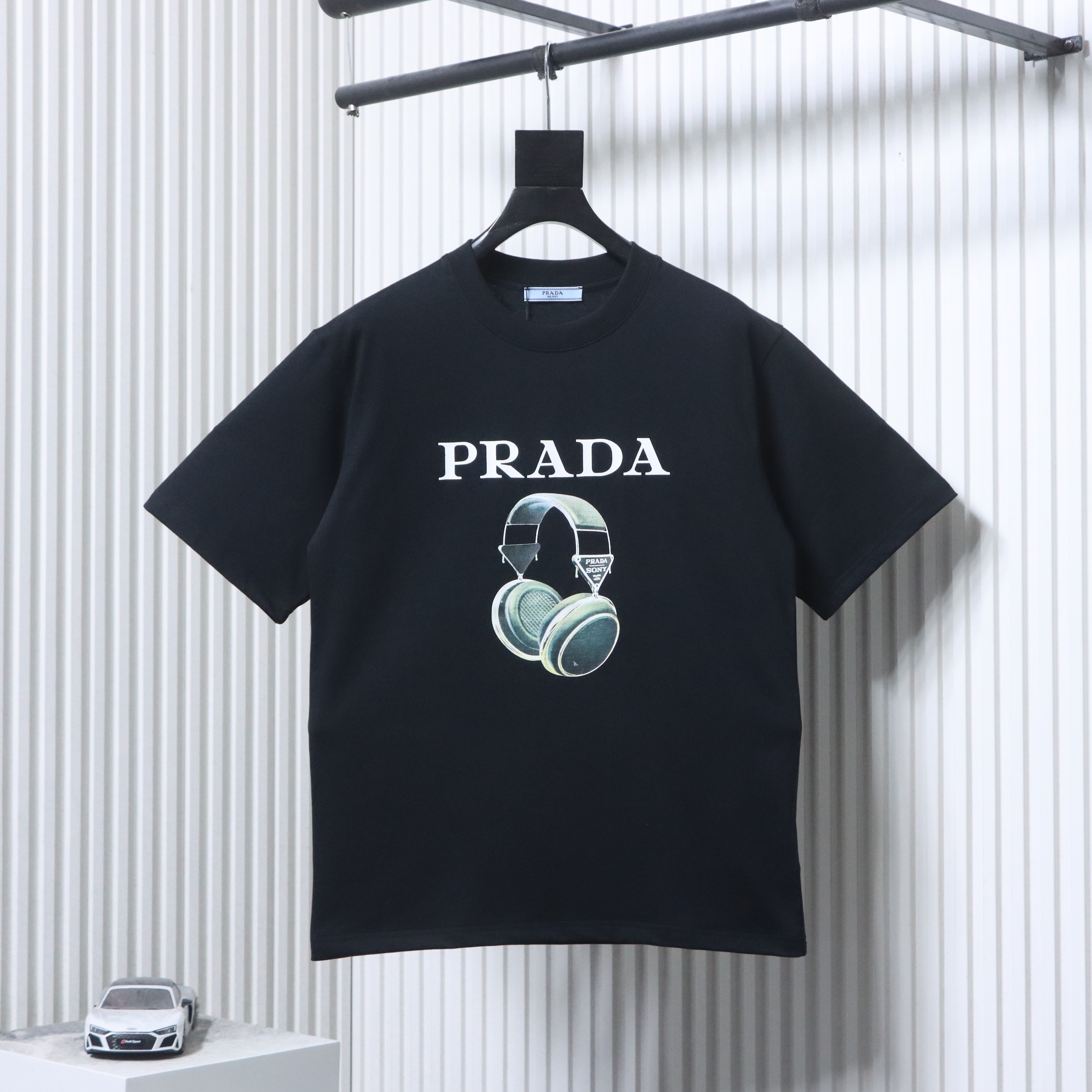    Prada headphone letter digital print t-shirt Black