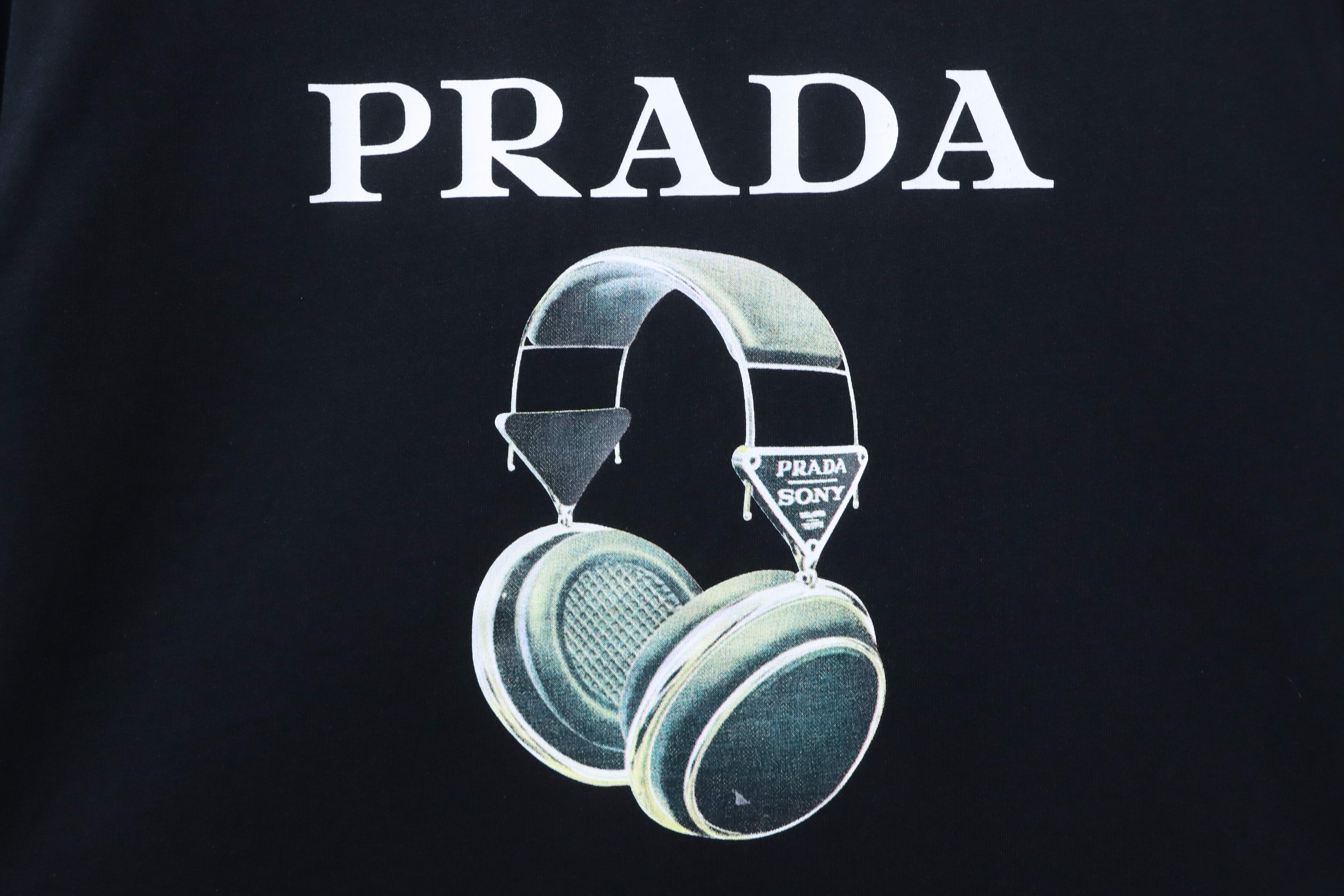    Prada headphone letter digital print t-shirt Black