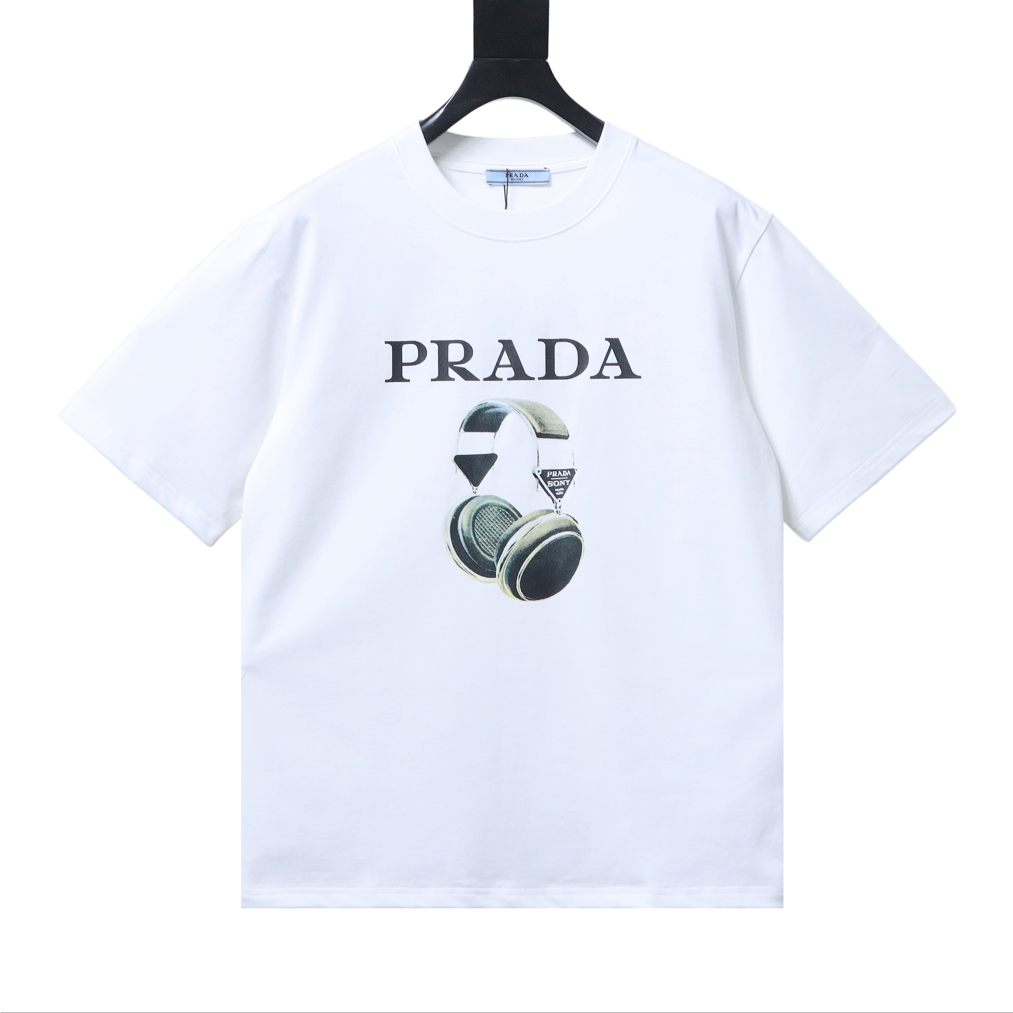    Prada headphone letter digital print t-shirt Gray