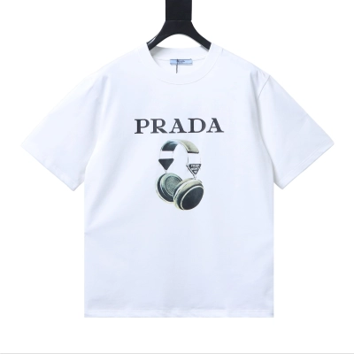    Prada headphone letter digital print t-shirt Gray 01