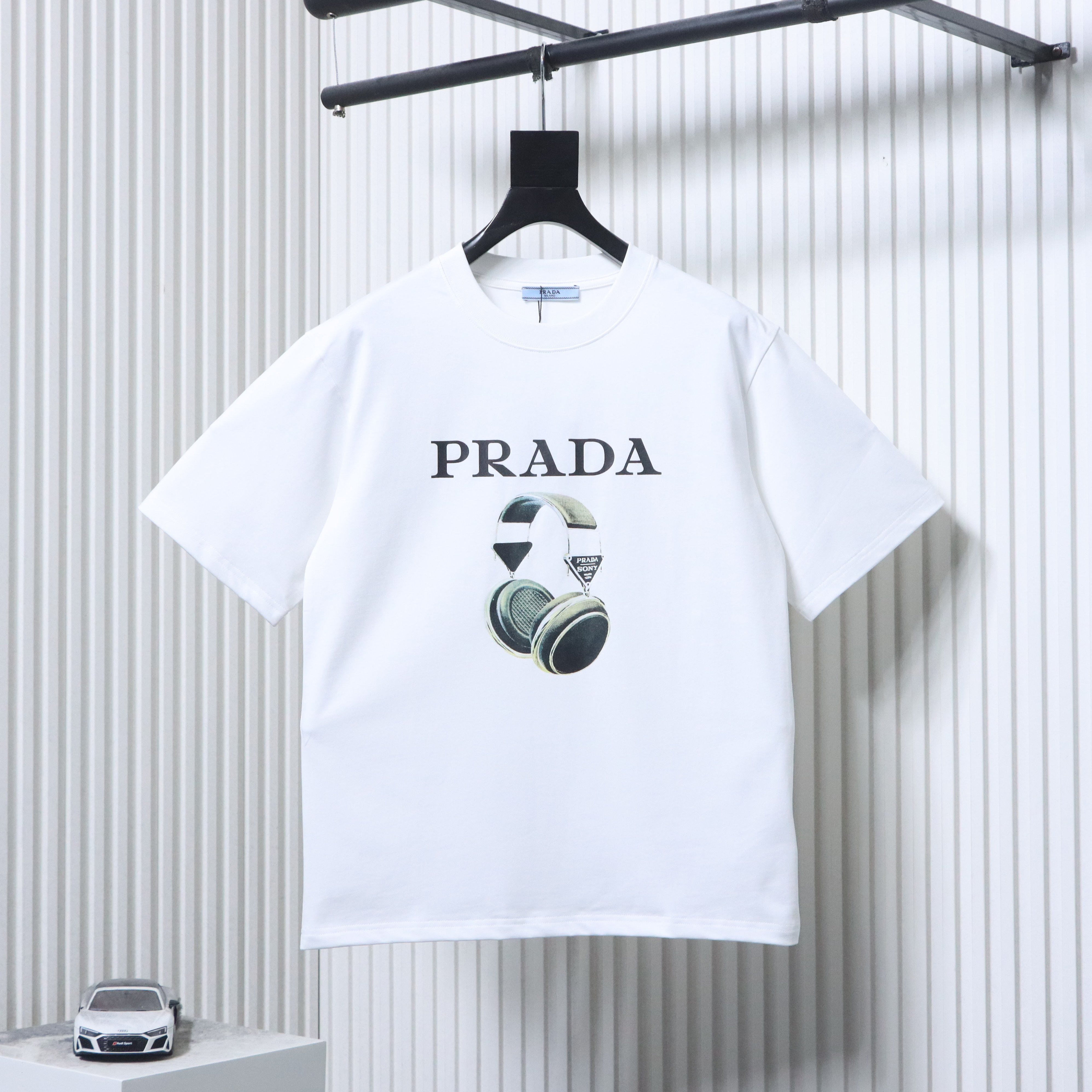    Prada headphone letter digital print t-shirt Gray