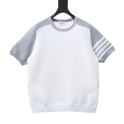 Top Quality    Thom Browne Water Ripple Waffle Knit T-Shirt Brown 01