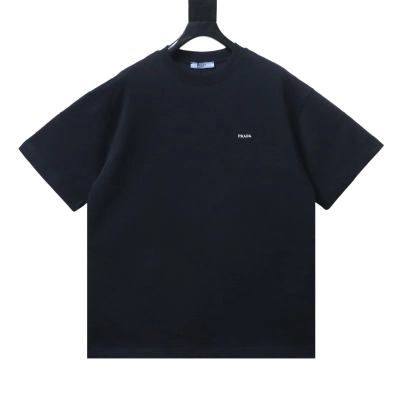 Top Quality    Prada  Embroidered Letter T-Shirt Black 01
