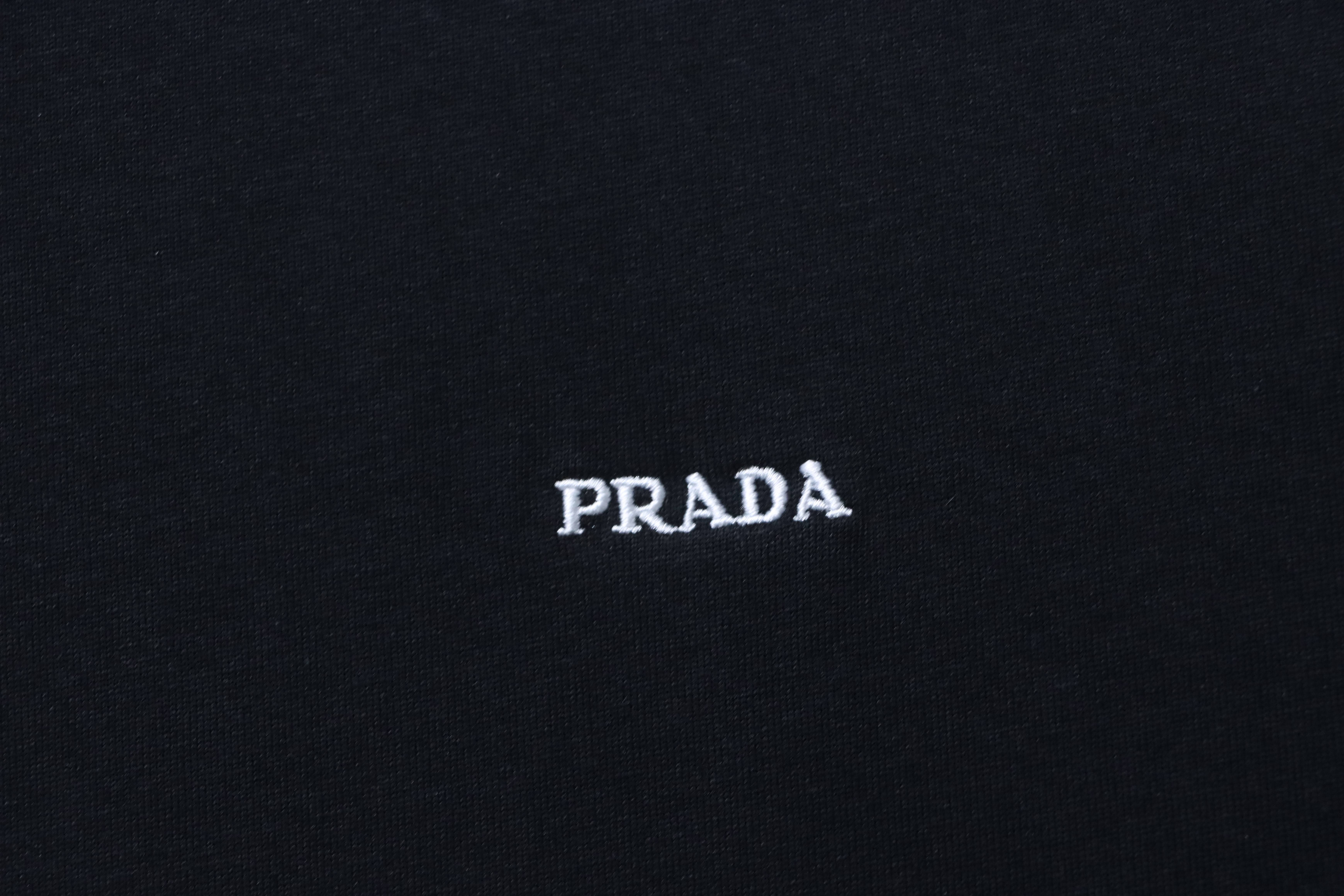    Prada  Embroidered Letter T-Shirt Black