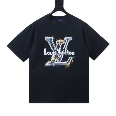    Louis Vuitton Graffiti Large Logo Print T-Shirt Black 01