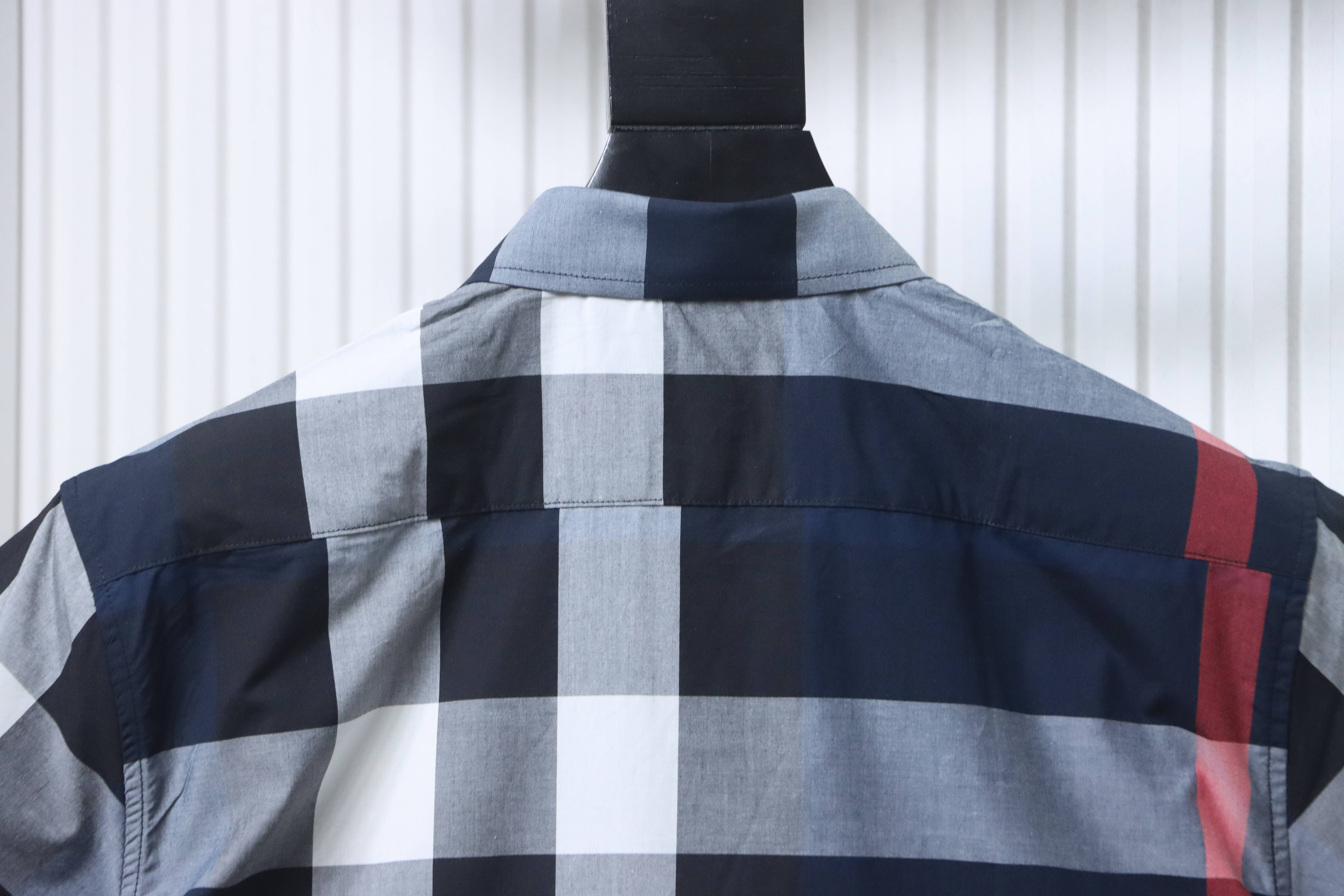    Burberry Classic Check Plaid Button-Down Shirt Blue