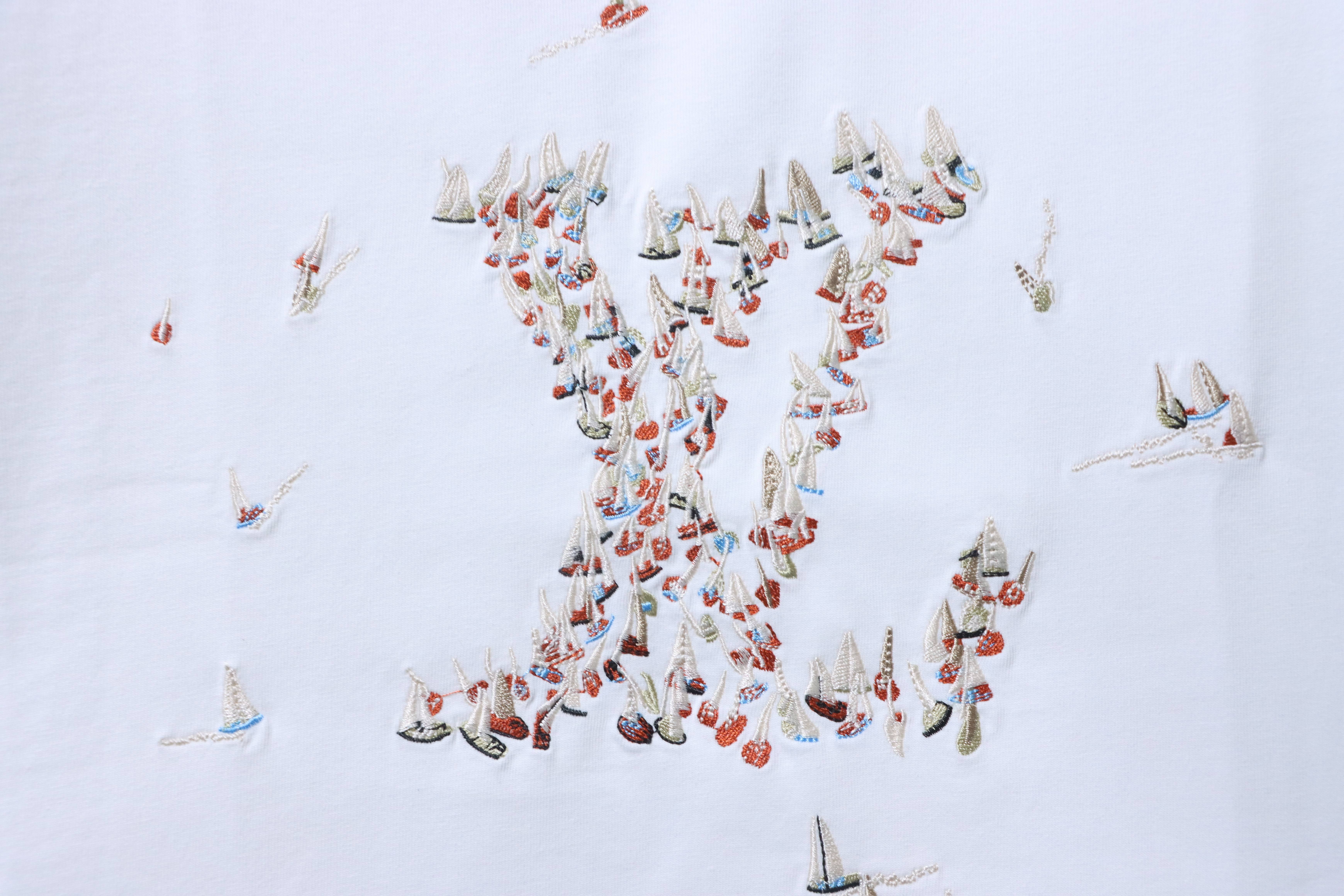 Top Quality    Louis Vuitton 26SS Sailboat Logo Embroidered T-Shirt White
