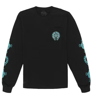 Top Quality     Chrome Hearts Triple Cross Logo L/S T-shirt Black/Blue