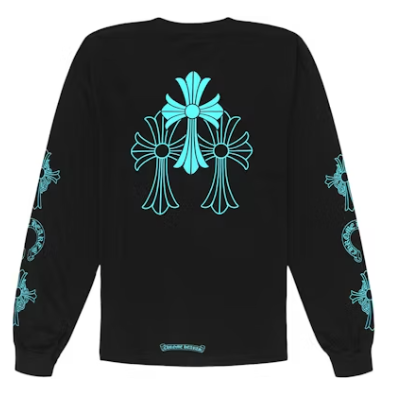 Top Quality     Chrome Hearts Triple Cross Logo L/S T-shirt Black/Blue