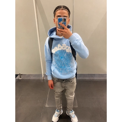 Sp5der Web Hoodie Sky Blue SP5 8D WEB HBB 02