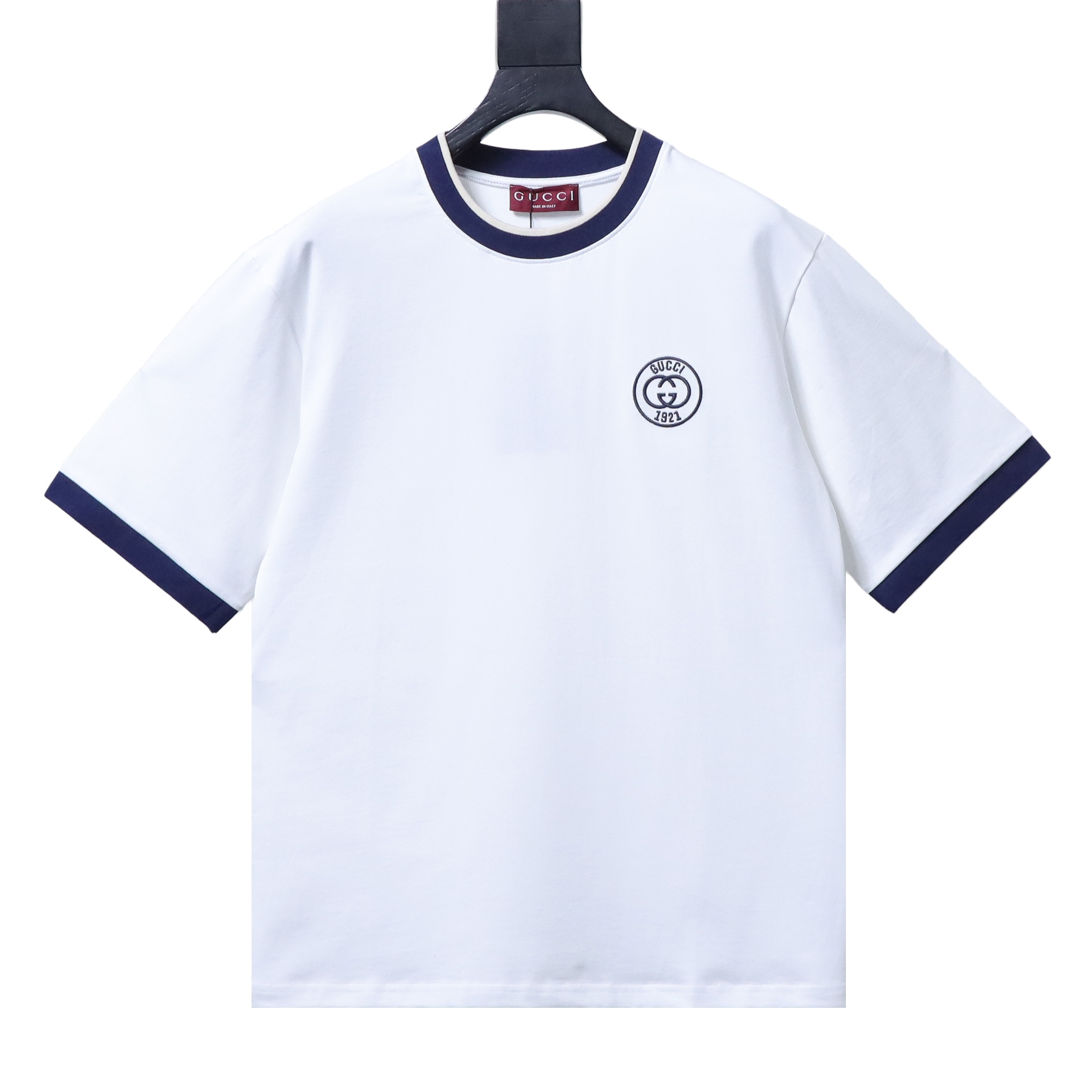     Gucci Varsity Colorblock Rib Collar 1921 GG Embroidery T-Shirt 01