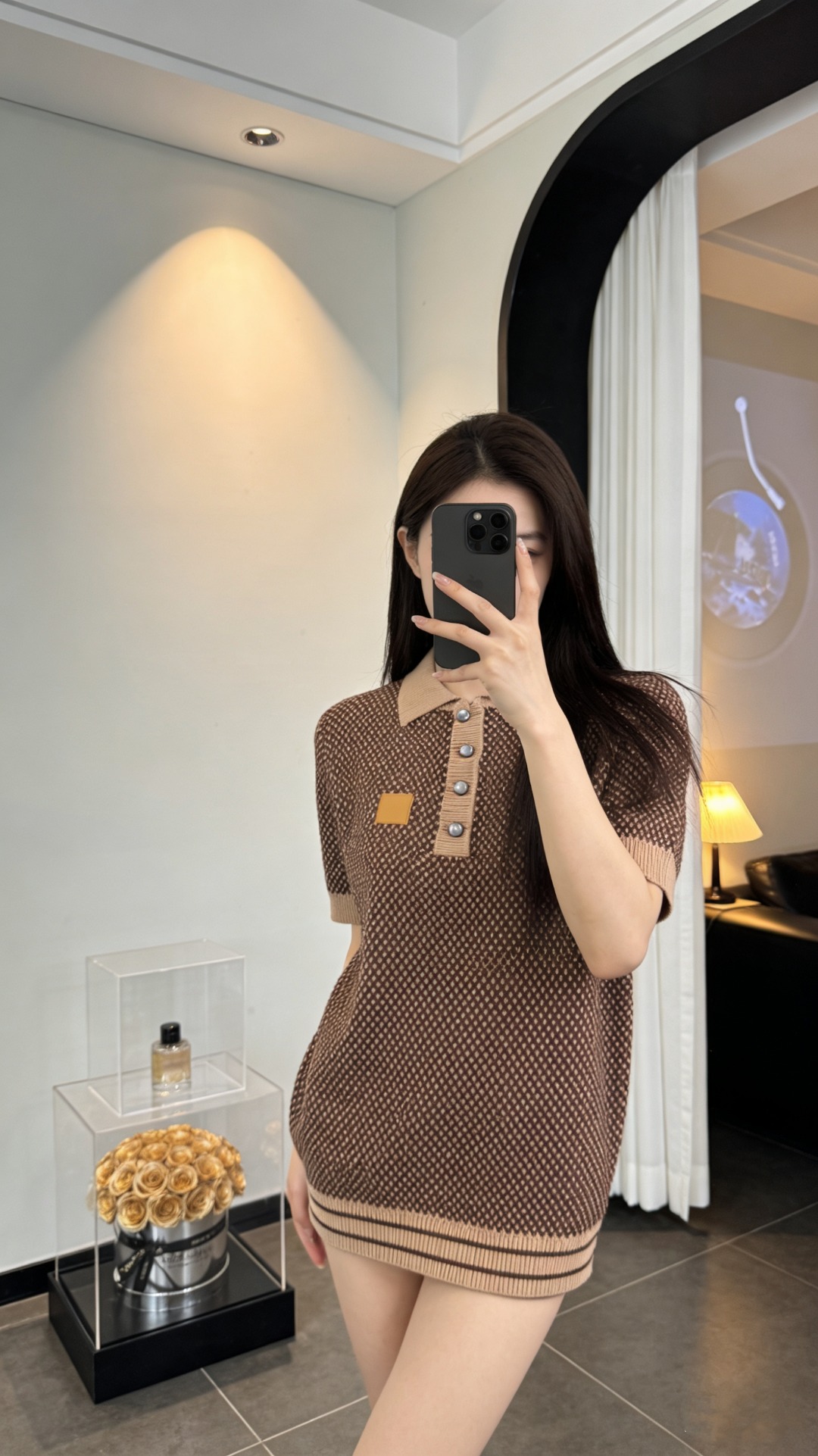    Louis Vuitton Leather Patch Knit Polo Shirt