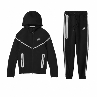 Nike Sportswear Tech Fleece Full Zip Hoodie & Joggers Reflective Details Set Black 01