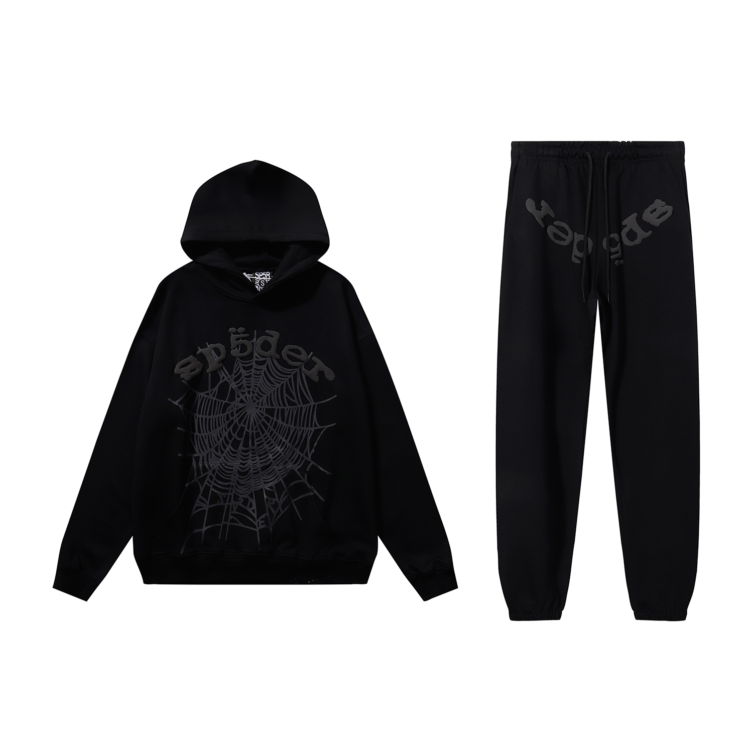 Sp5der Phantom Web Hoodie & Sweatpant Set Black Suit