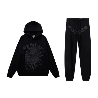Sp5der Phantom Web Hoodie & Sweatpant Set Black Suit 01