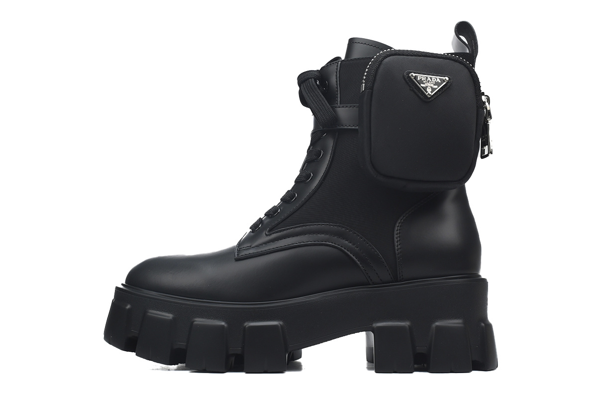 Prada Monolith Leather And Re-Nylon Boots With Pouch Black
