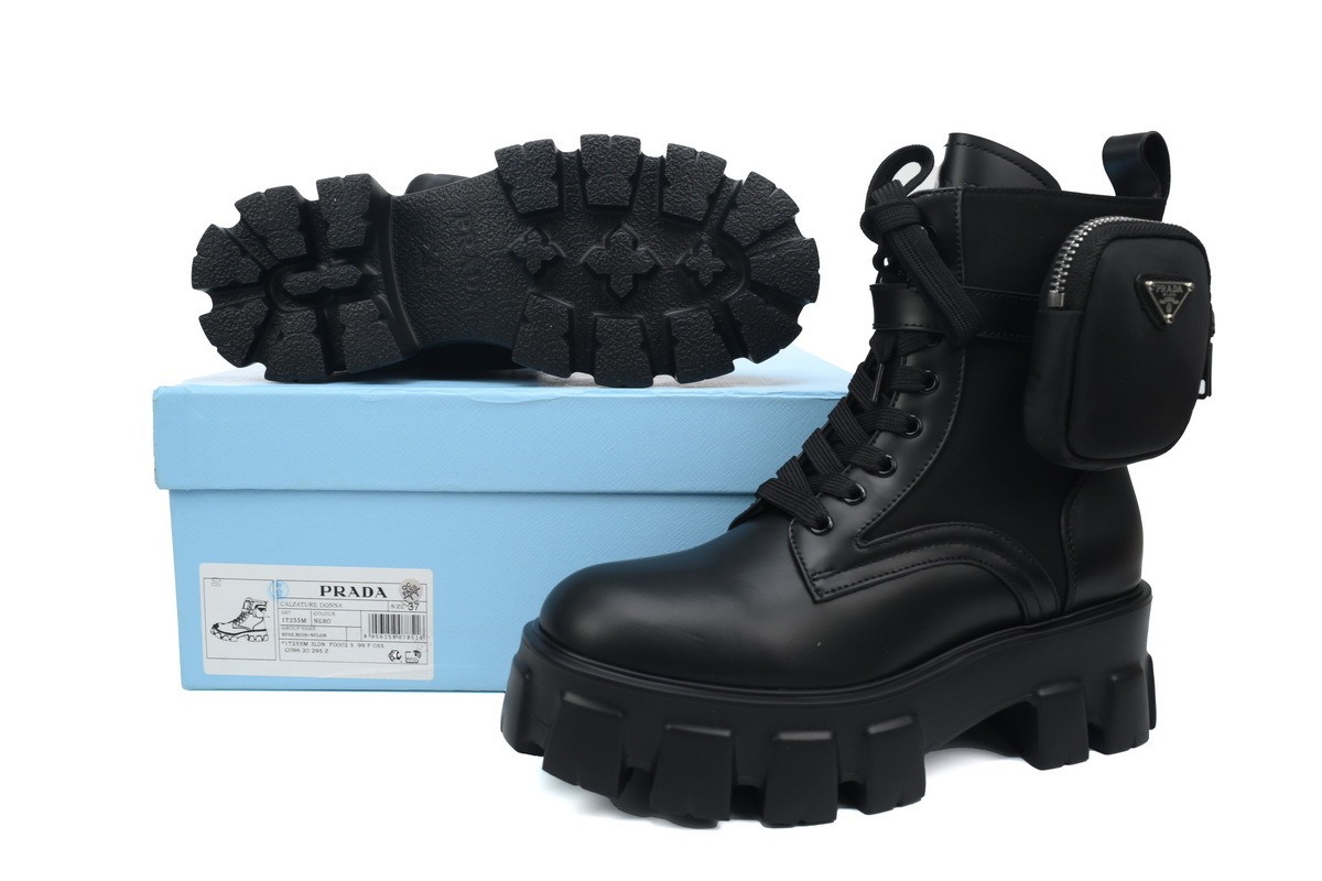 Prada Monolith Leather And Re-Nylon Boots With Pouch Black