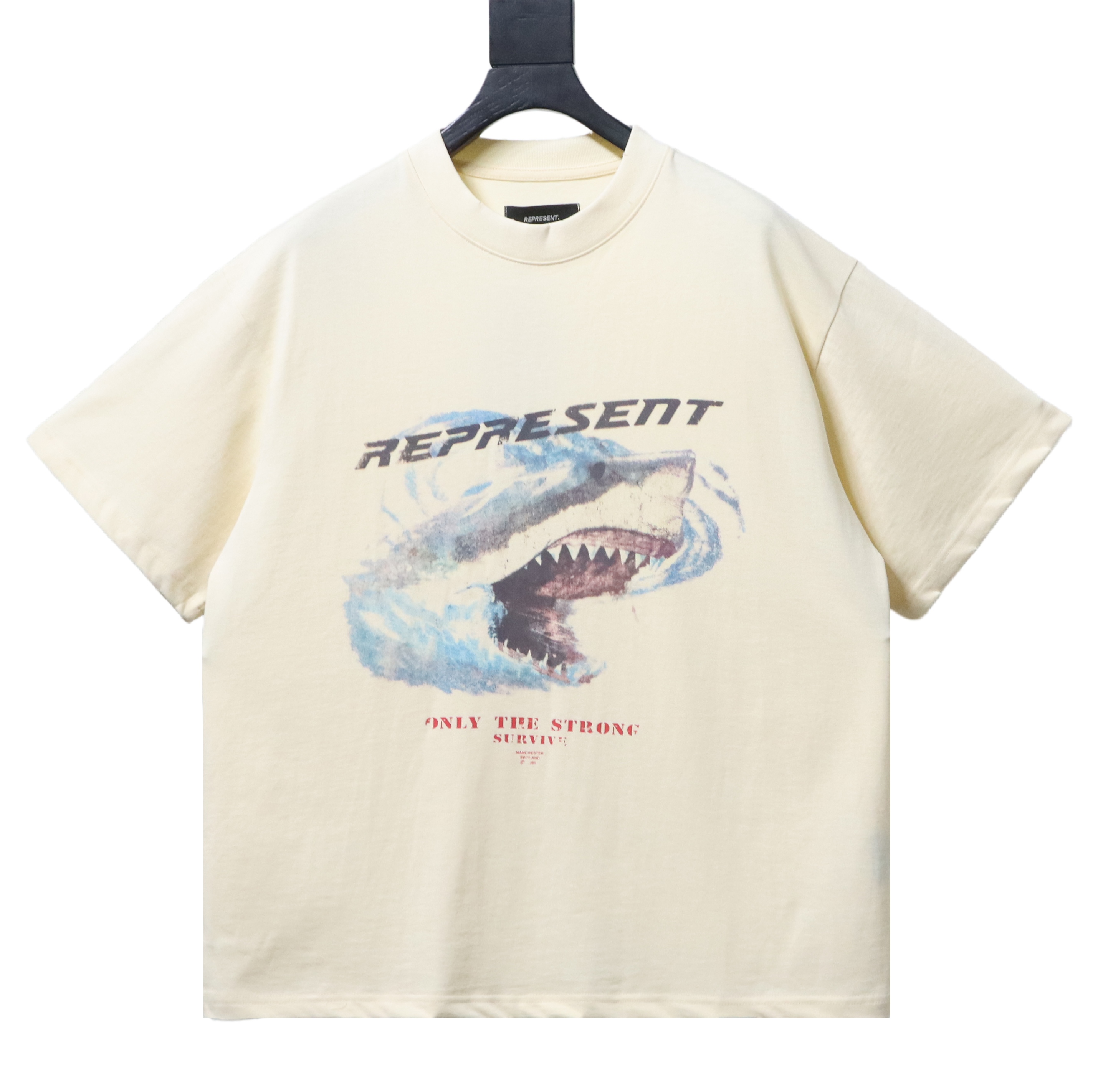 Top Quality Represent Only The Strong Survive Shark T-Shirt Vintage White