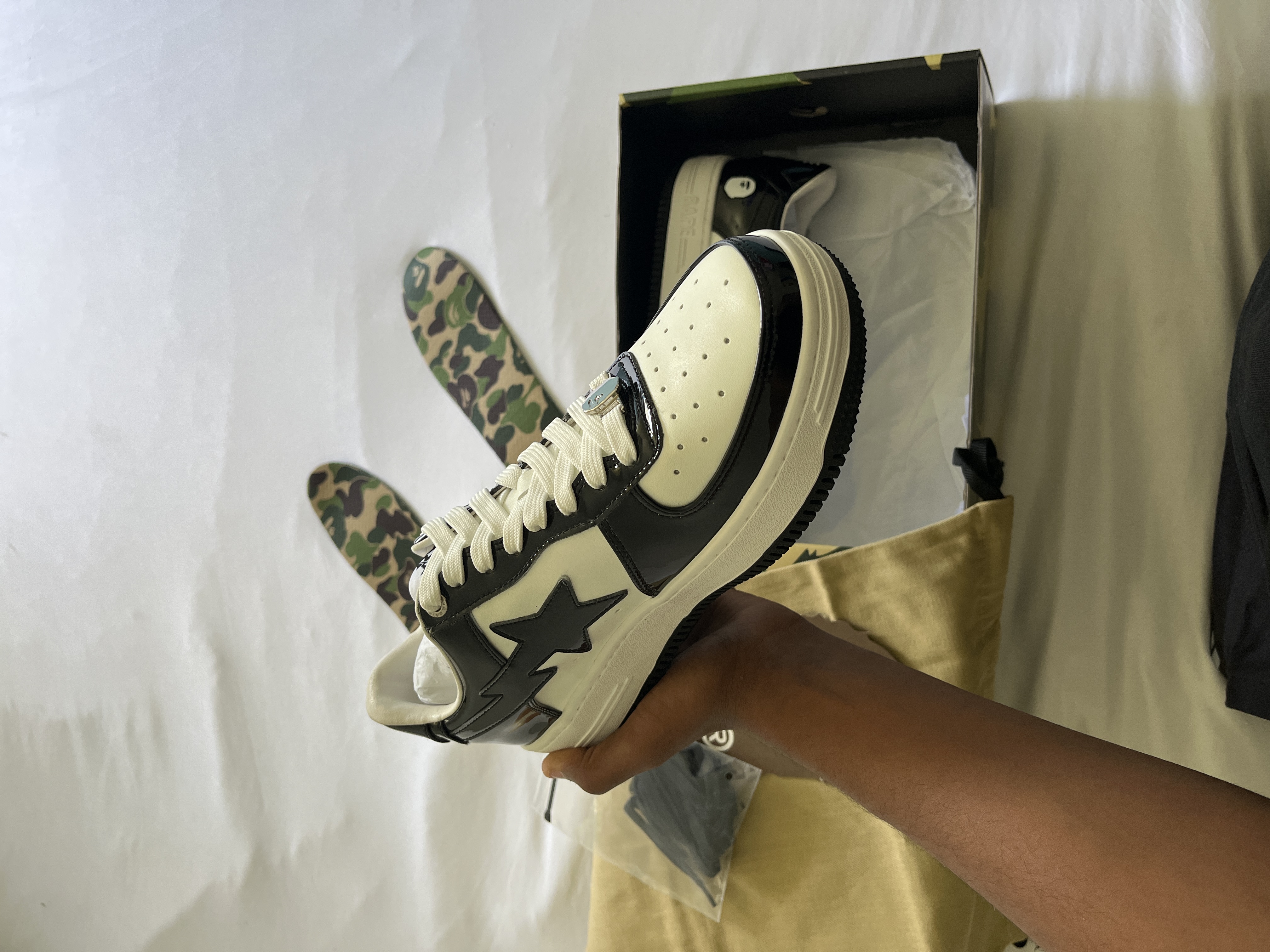 Pkgod Bape Sk8 Sta Low Black and white patent leather review Elchapoo 04