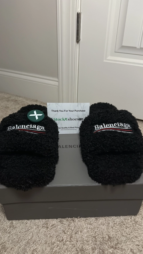 Balenciaga Furry Slide Black 654747 W2DO1 1096 review 