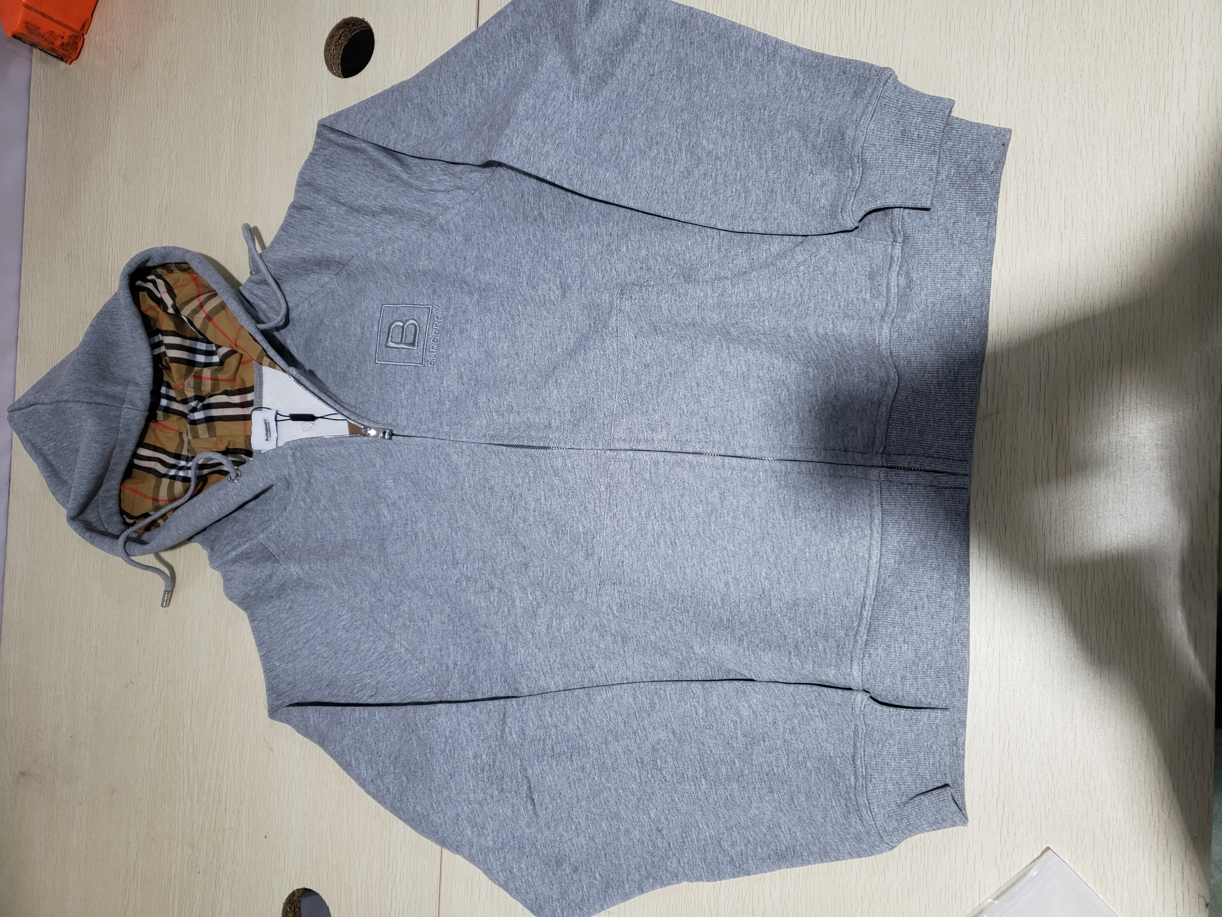      Burberry Letter Graphic Cotton Blend Zip Hoodie Pale Grey Melange review Liam 01