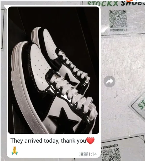 Customers Feedback Step 18, 2023 From Stockx shoes-Pkgod Bape Sk8 Sta Low Black and white patent leather