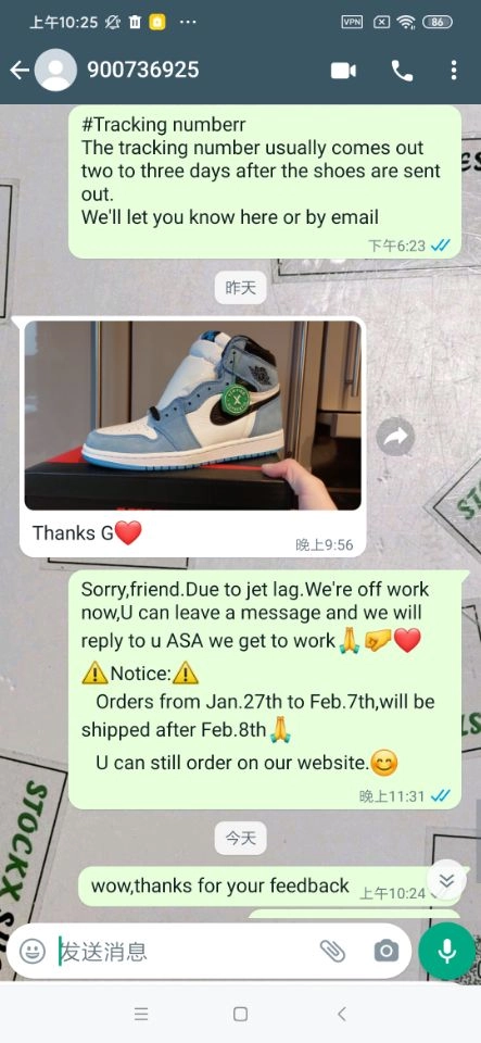 Customers Feedback Step 26, 2023 From Stockx shoes-Air Jordan 1 High OG University Blue