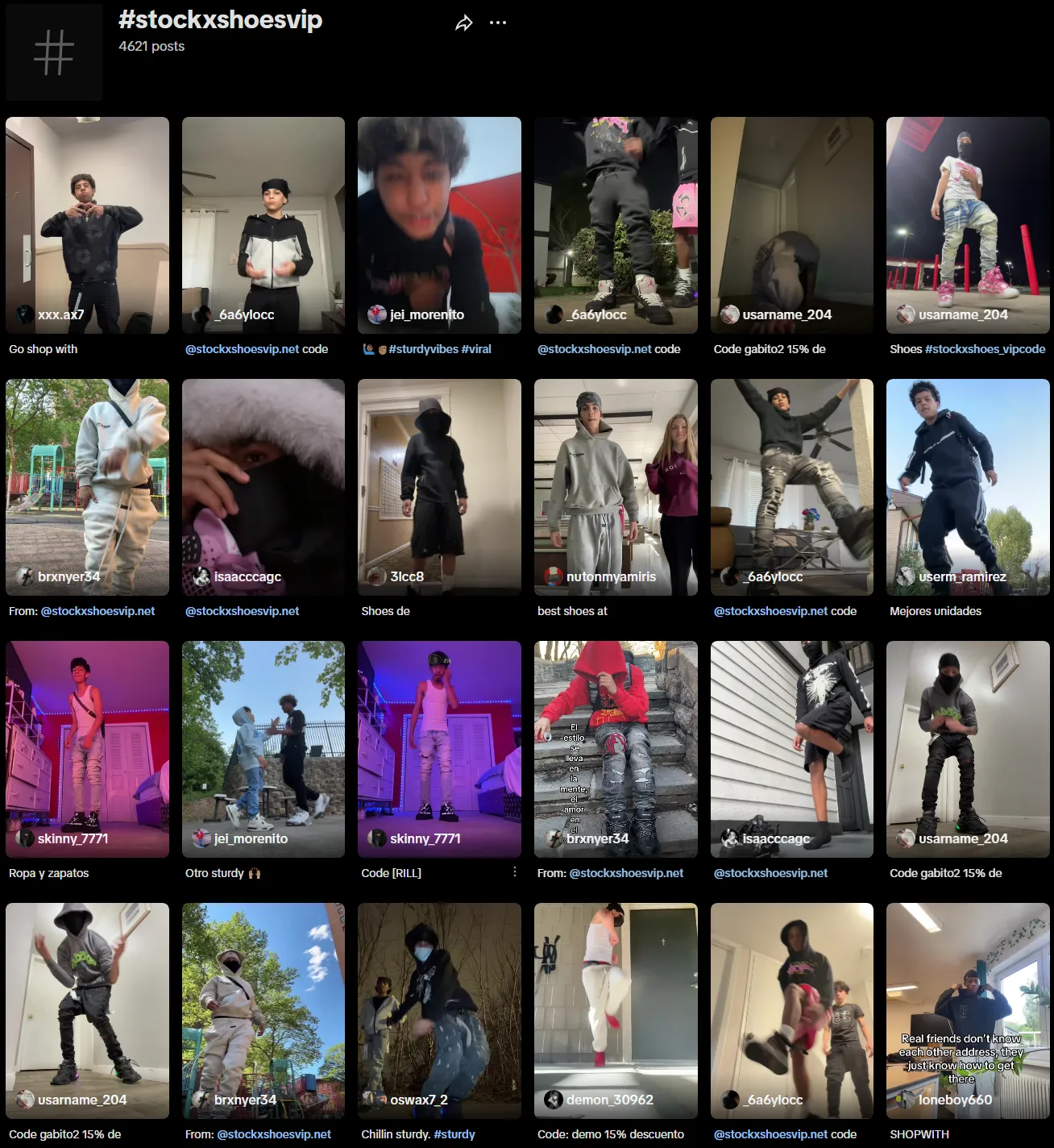 TikTok hashtag page for stockxshoesvip customer videos