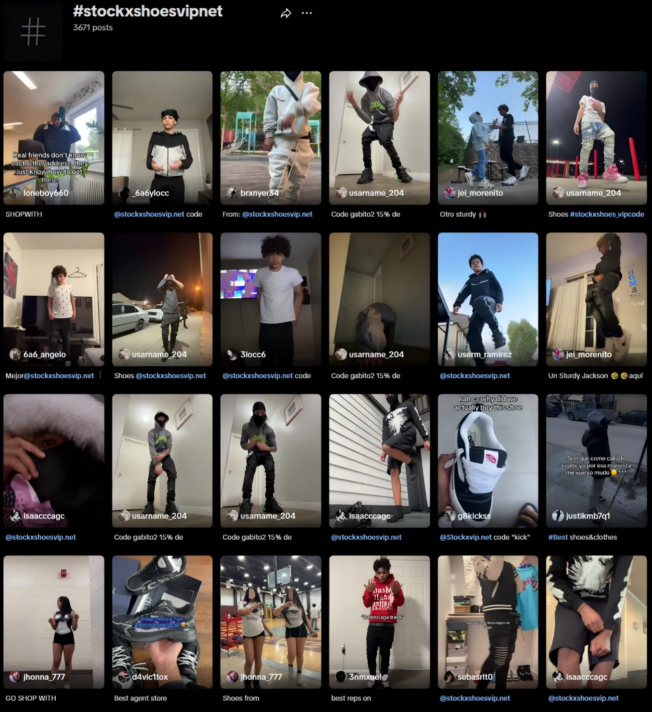 TikTok hashtag page for stockxshoesvipnet customer videos
