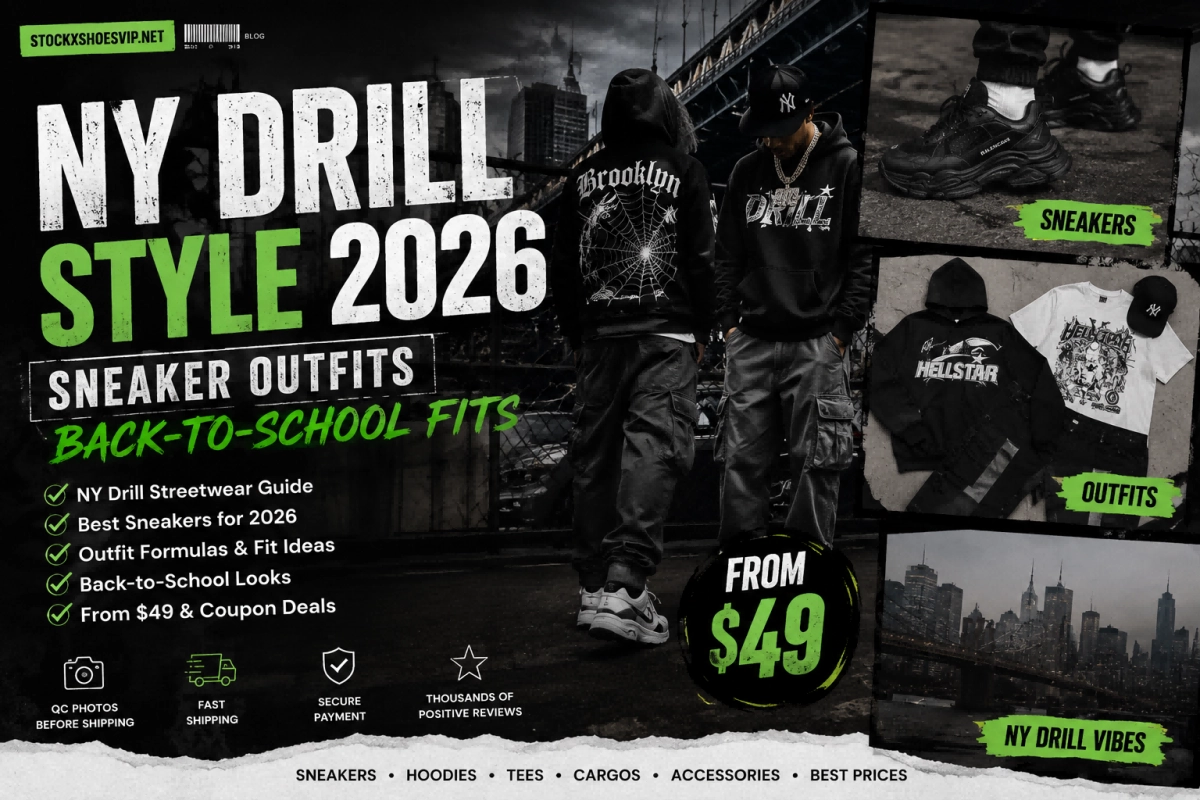 NY drill style 2026 sneaker outfits with black sneakers hoodies cargo pants and back to school streetwear fits