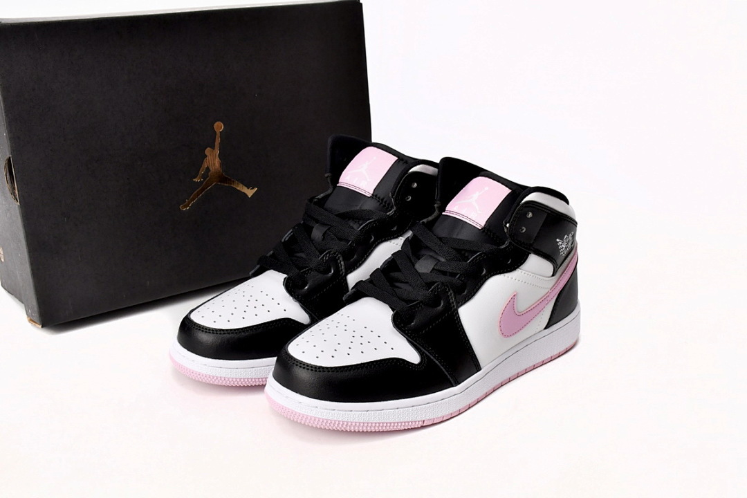 Air Jordan 1 Mid White Black Light Arctic Pink (GS) 