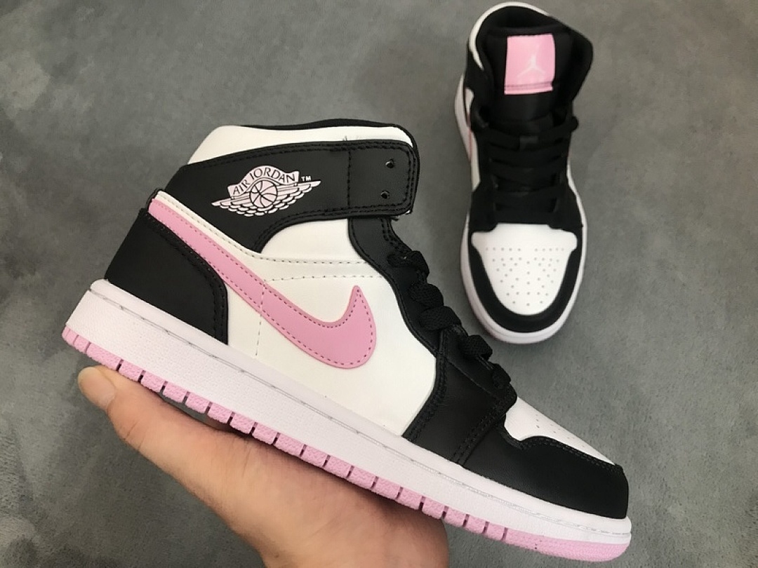 Air Jordan 1 Mid White Black Light Arctic Pink (GS) 