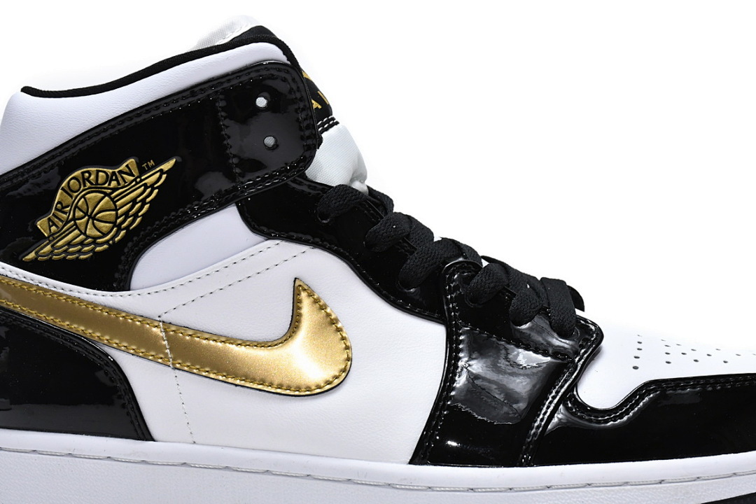 Air Jordan 1 Mid Patent Black White Gold