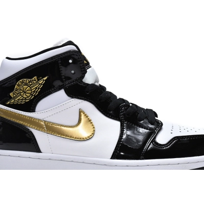 Air Jordan 1 Mid Patent Black White Gold 02