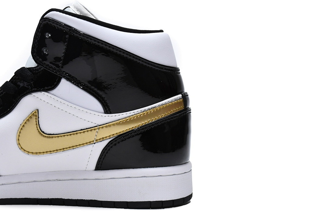 Air Jordan 1 Mid Patent Black White Gold