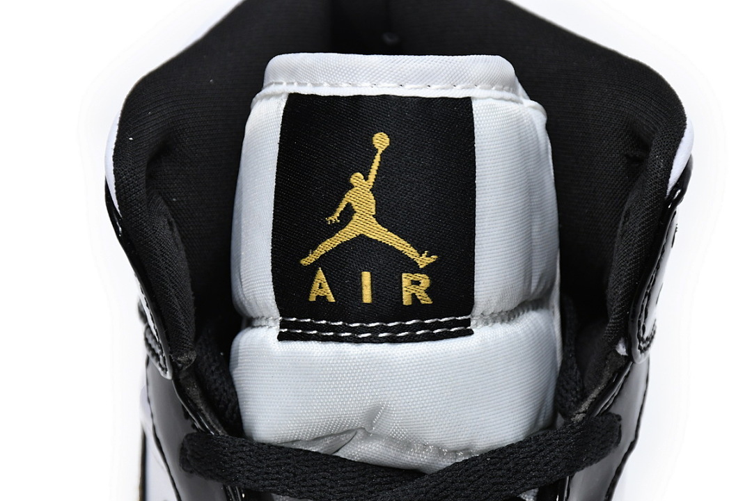 Air Jordan 1 Mid Patent Black White Gold