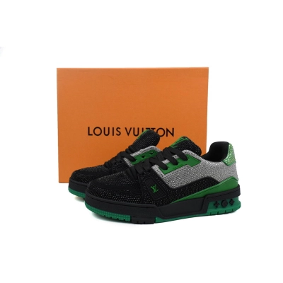 FC God Batch LOUIS VUITTON Trainer Black  Green Rhinestones  02