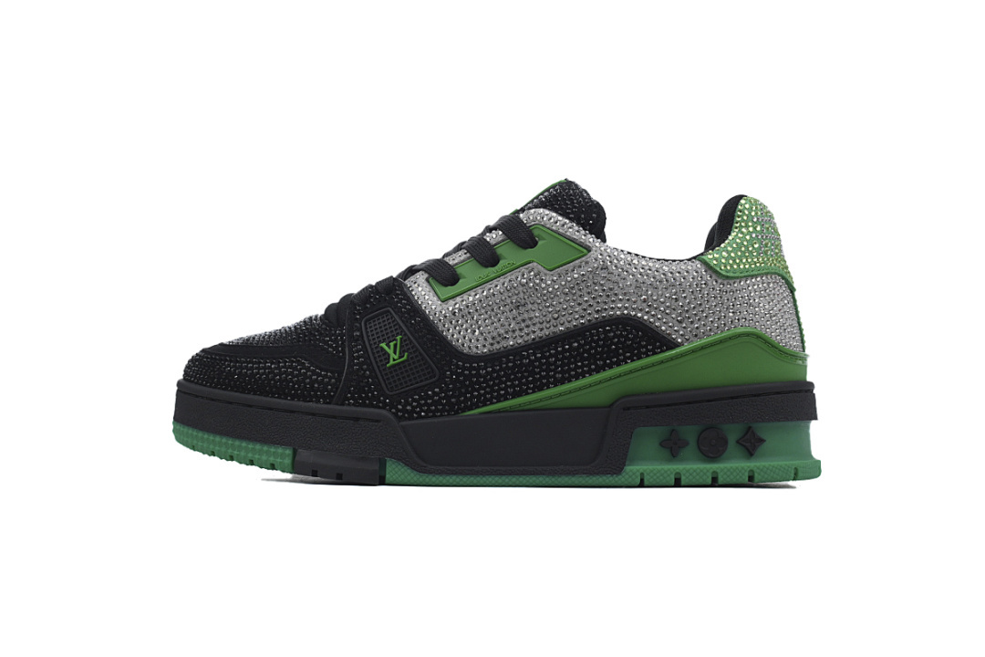 FC God Batch LOUIS VUITTON Trainer Black  Green Rhinestones 