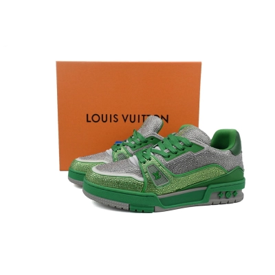 FC God Batch LOUIS VUITTON Trainer Gray Green Rhinestoness  02