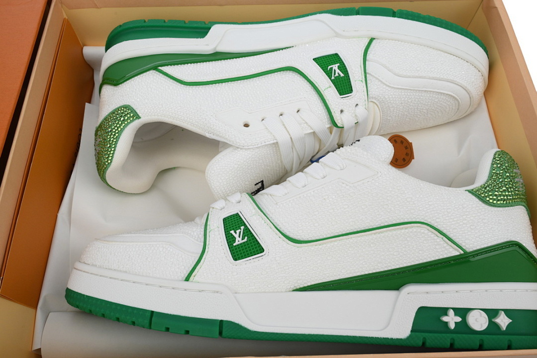 FC God Batch LOUIS VUITTON Trainer Black  White Green Rhinestone