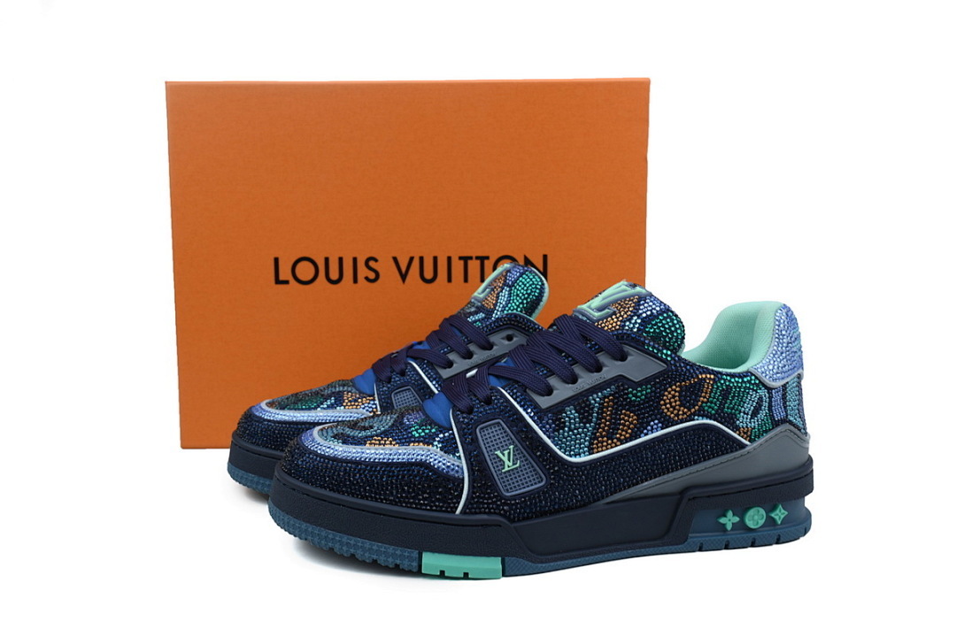 FC God Batch LOUIS VUITTON Trainer Blue Camouflage Rhinestones