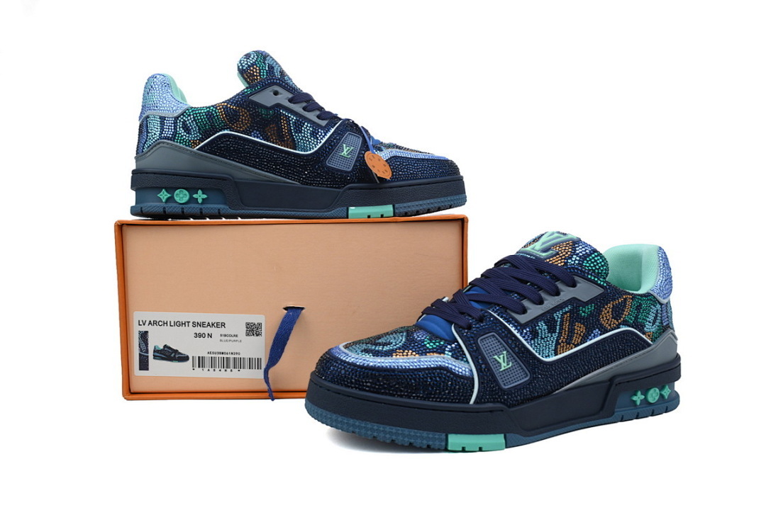 FC God Batch LOUIS VUITTON Trainer Blue Camouflage Rhinestones