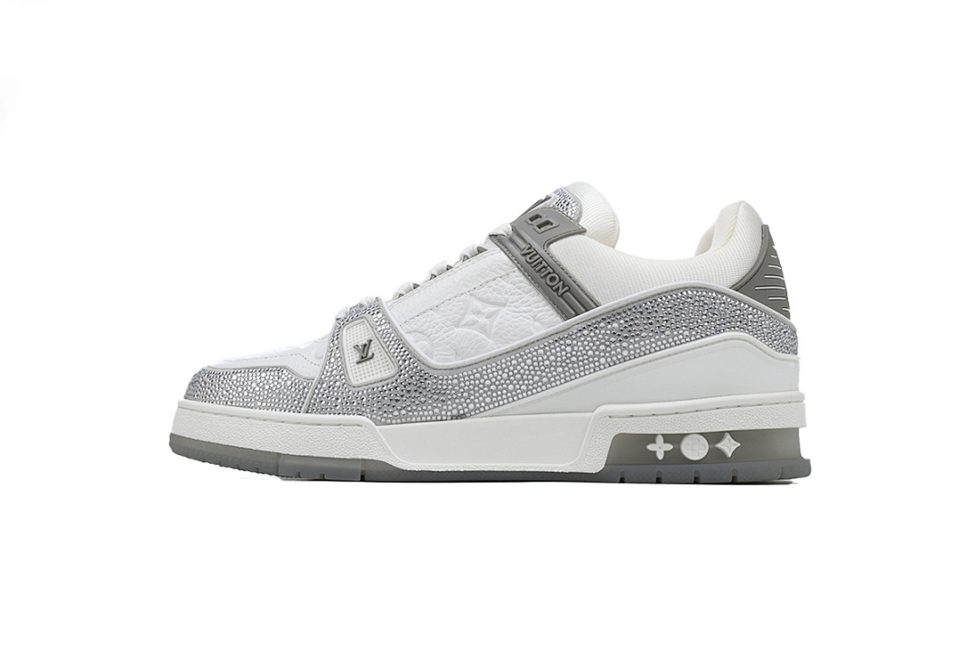 FC God Batch LOUIS VUITTON Trainer Gray White Rhinestones